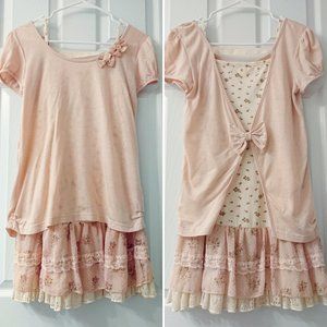 Pink Short Sleeve Open Back Top & Floral Print mini length dress Set
